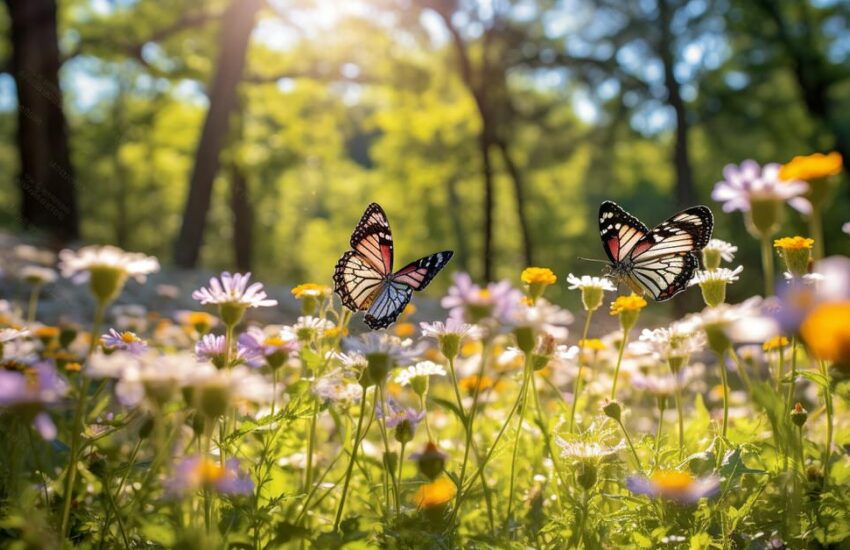 Schmetterlinge über einer bunten Sommerwiese