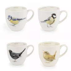 Keramiktasse mit verschiedenen Gartenvögeln