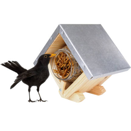 Erdnussbutterhaus mit Fuß und Aufhängung (inklusive Mehlwürmer-Futterglas)
