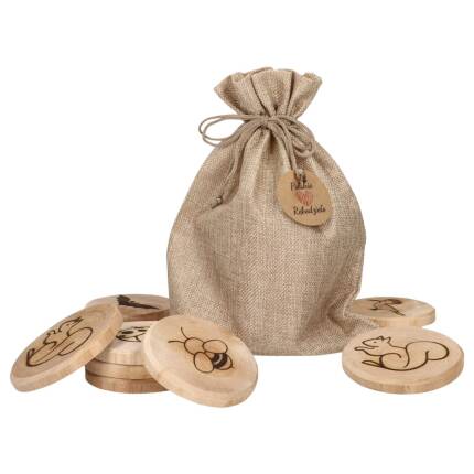 Memory-Spiel für Kinder mit Tieren auf Holzscheiben